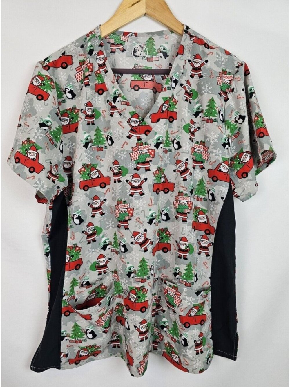 Divine Stretch by JDM Scrub Top Women's Plus Size 2X Christmas Santa Red Truck